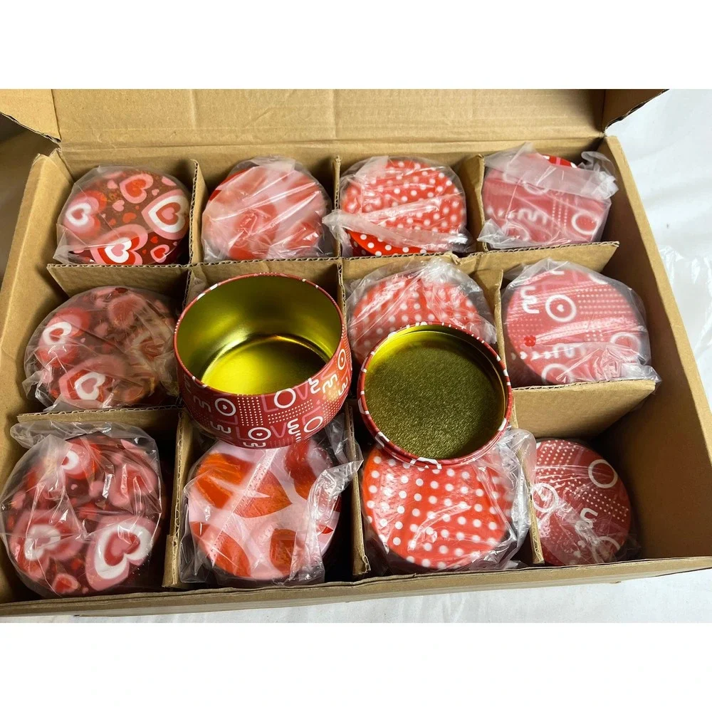 Tandefio Valentine‎ Heart Party Favor Tins 24 Pack Red Pink Love Polka Dot Round
